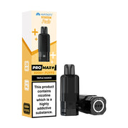Hayati Pro Max+ vape pod packaging with black vape pod on a white background