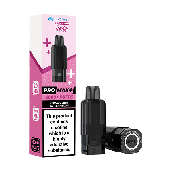 Vape pod packaging with black vape pod and pink and white box on a white background