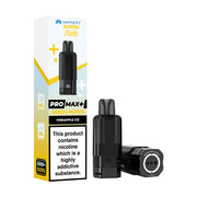 Vape device and packaging with 'Pro Max+' branding on a white background