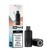 Vape pod packaging with black vape pod on a white background