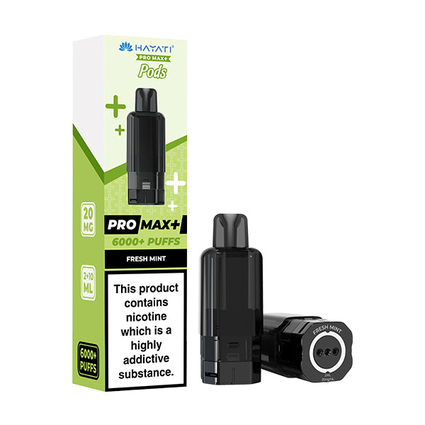 Hawayti Pro Max+ vape pod packaging with black vape pod on a white background