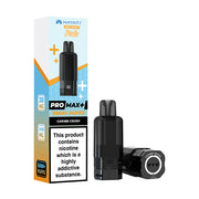 Vape pod packaging with black vape pod on a white background