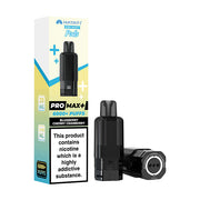 Vape pod packaging with black vape pod on a white background