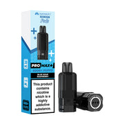 Hayati Pro Max+ vape pod packaging with black vape pod on a white background