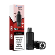 Vape device and packaging with 'Pro Max+' branding on a white background