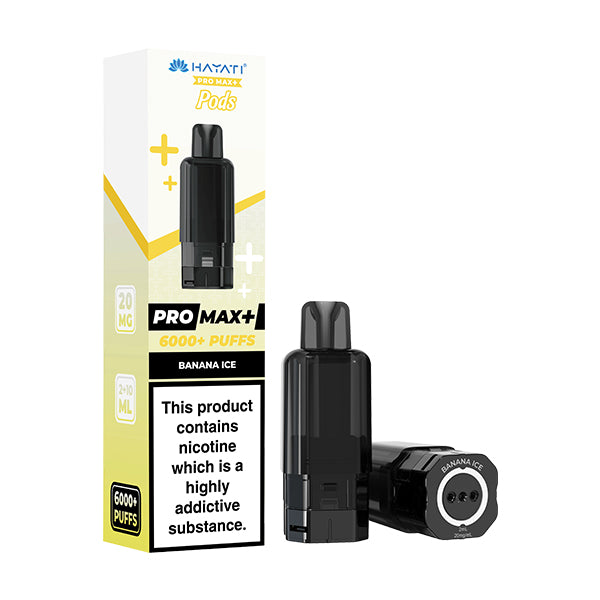 Vape device and packaging with 'Pro Max+' branding on a white background