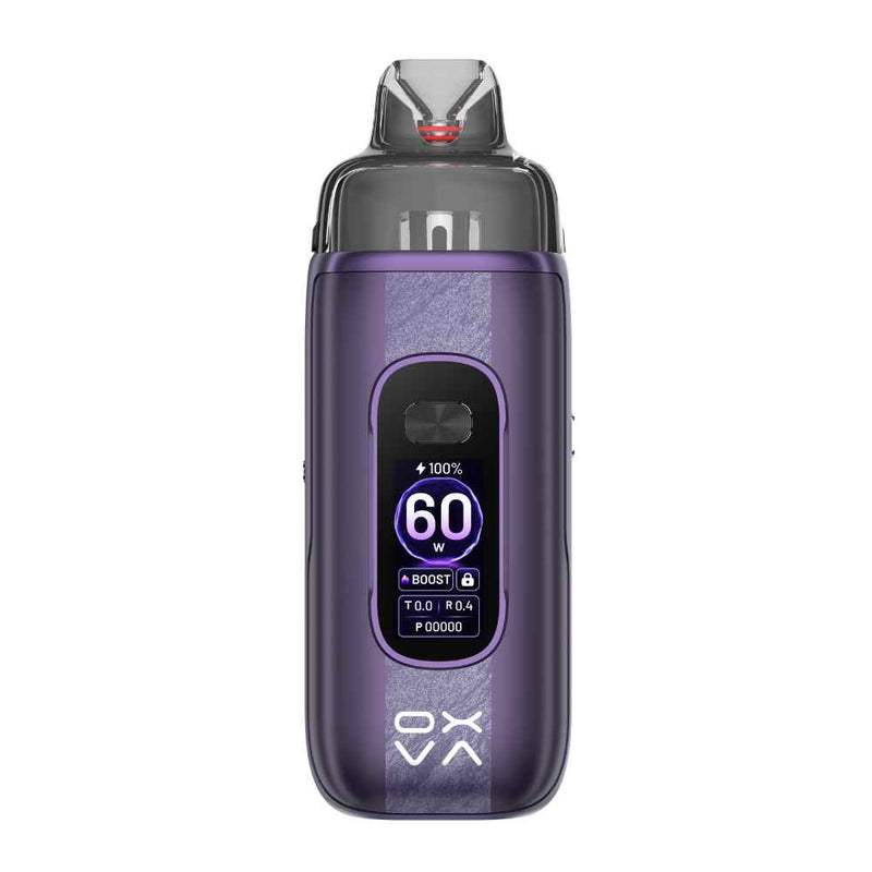 A Vprime 2 Vape Kit in purple and gray  vape device with a digital display showing 60W, set against a plain white background.
