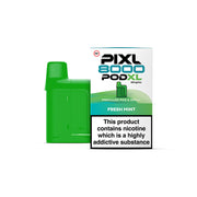 Green vape pod and packaging for PIXL 8000 PODXL on a white background