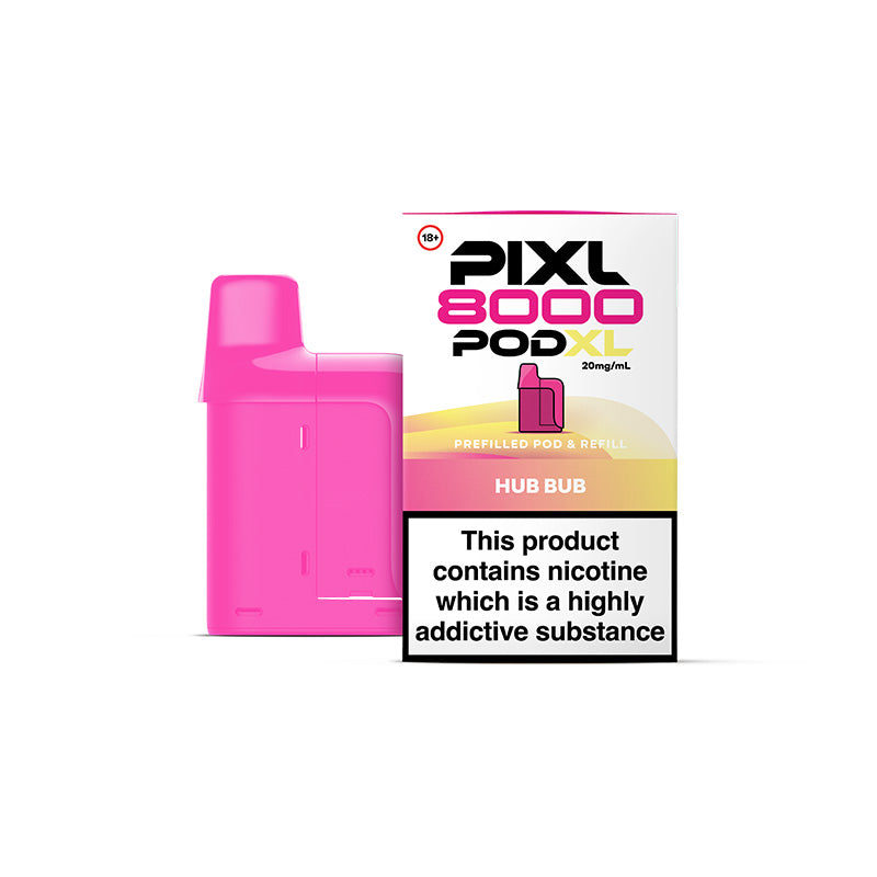 Pink Pixl 8000 Pod XL vape device with packaging on a white background