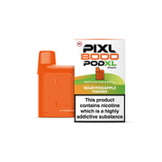 Orange vape pod and packaging for Pixl 8000 Pod XL on a white background
