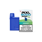 Blue Pixl 8000 PodXL vape pod and packaging on a white background