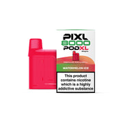 PIXL 8000 PODXL vape pod packaging with red pod and white box on a white background
