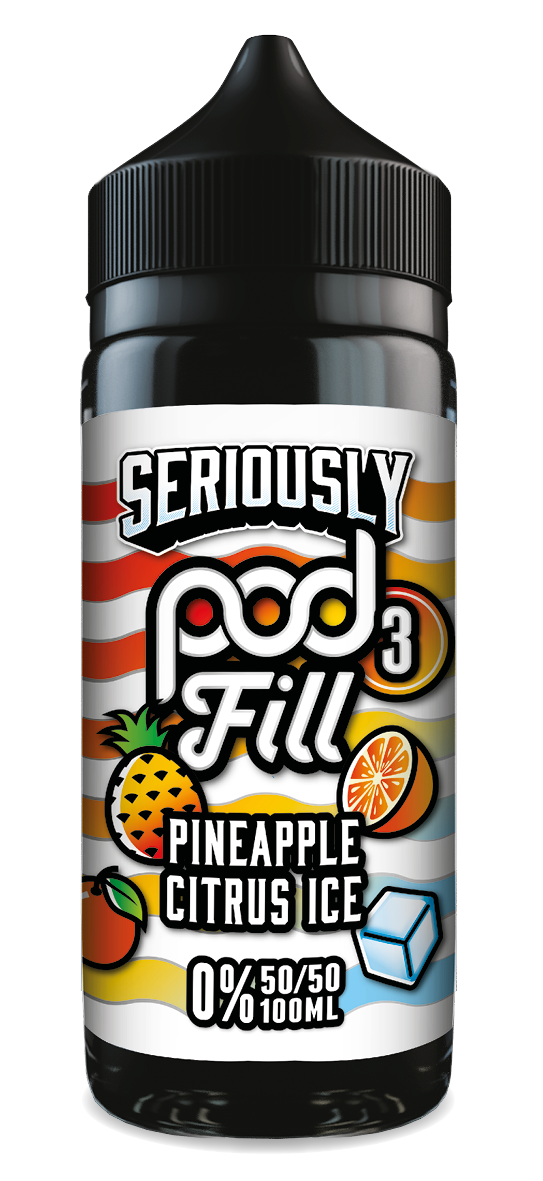 Vape juice bottle with 'Seriously Pod Fill' label on a white background
