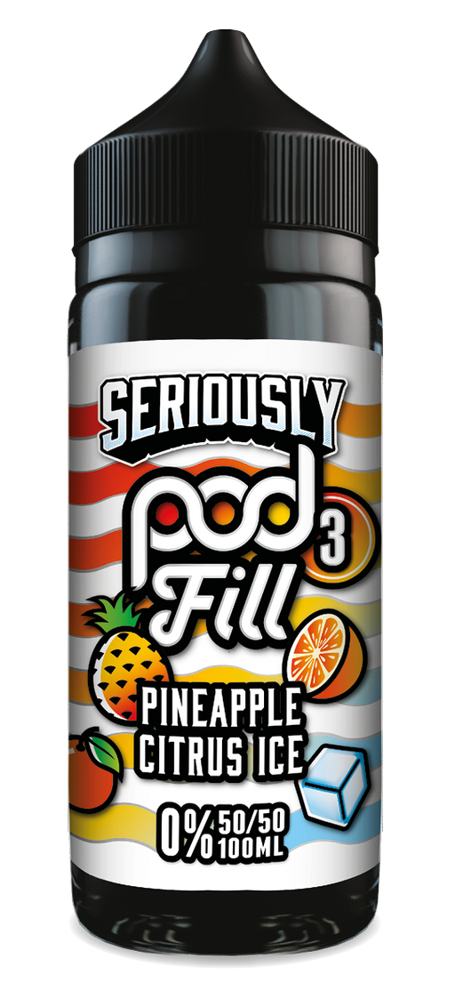 Vape juice bottle with 'Seriously Pod Fill' label on a white background