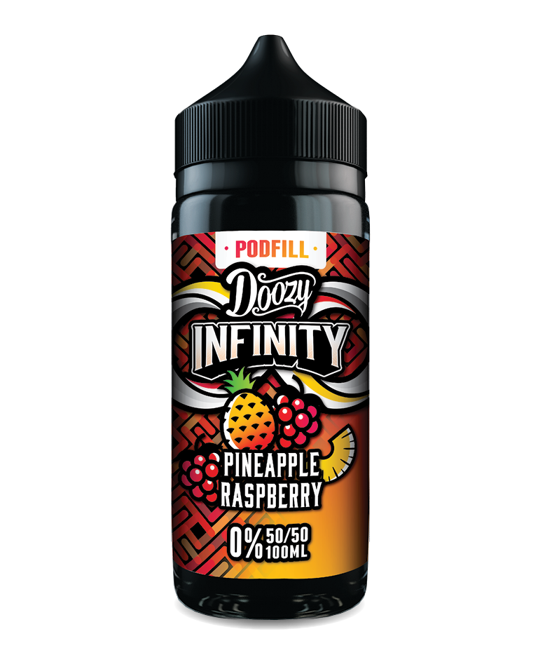 100ml Doozy Infinity Pod Fill – Pineapple Raspberry vape juice, 50/50 VG/PG tropical e-liquid for pod kits