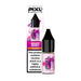 Pixl Nic Salts Grape Berry vape juice bottle and packaging on a pink and purple gradient background
