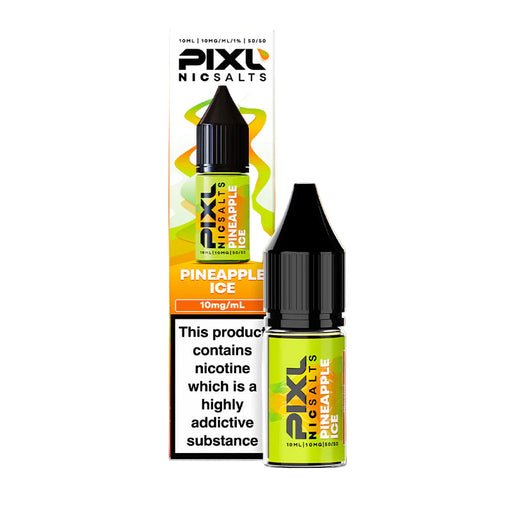 PIXL Nic salts Pineapple Ice e-liquid bottle with packaging on a gradient background
