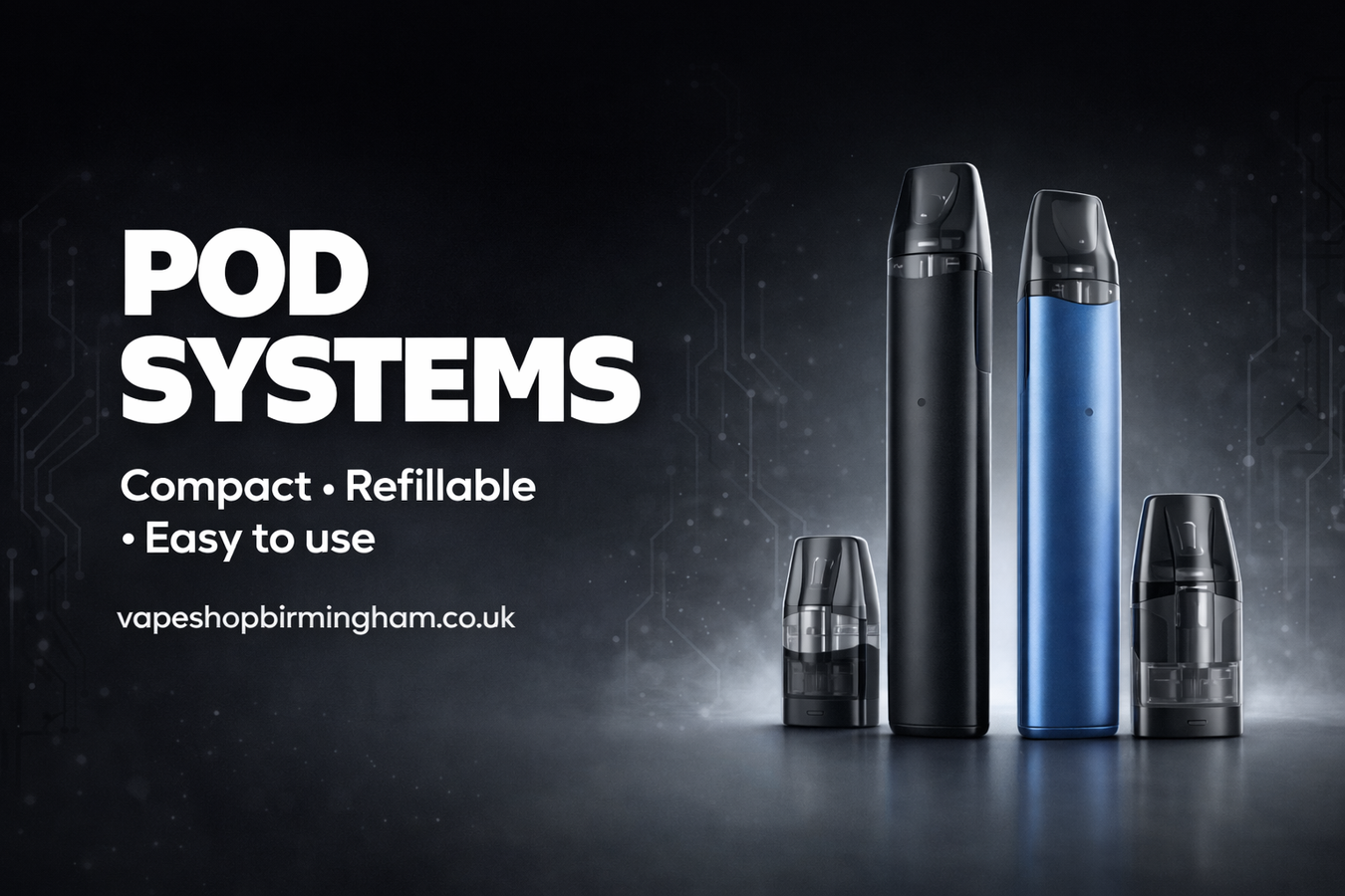 Pod Vape Systems on black cyber background and white letters