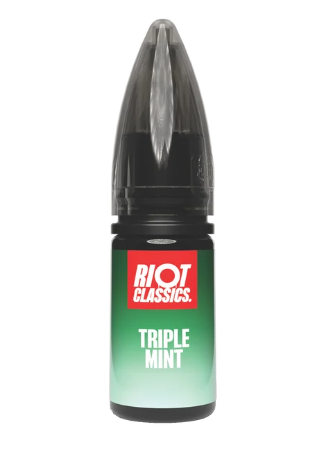 triple min riot salt with green and white label and red logo