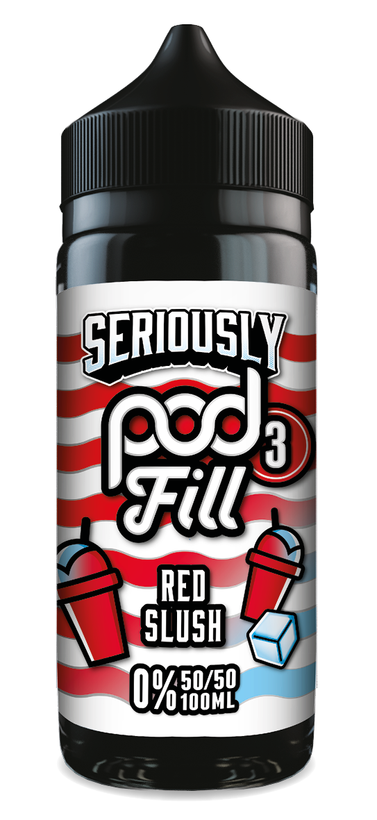 Vape juice bottle with red, white, and blue design on a black background