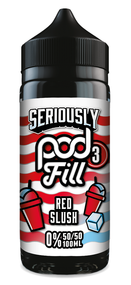 Vape juice bottle with red, white, and blue design on a black background