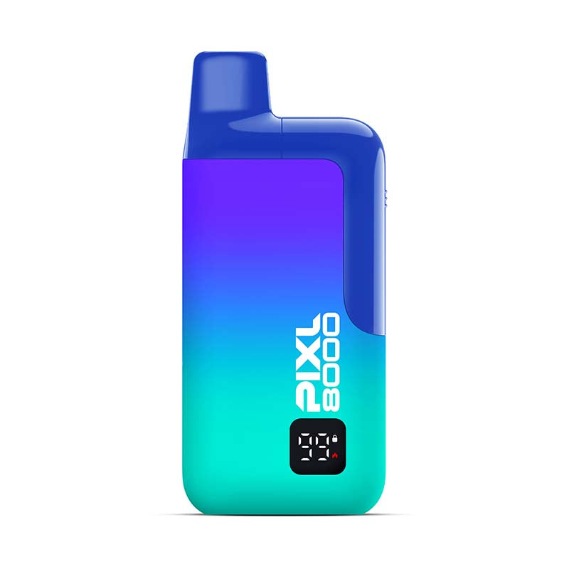 Gradient blue to green device with 'Pixl 8000' branding on a white background