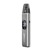 Silver grey argus vape device with digital display on a white background