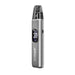 Silver grey argus vape device with digital display on a white background