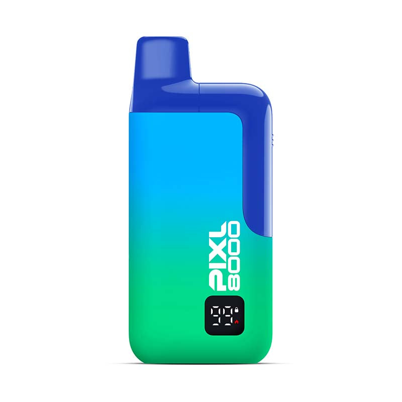 Blue and green device with 'Pixl 8000' branding on a white background