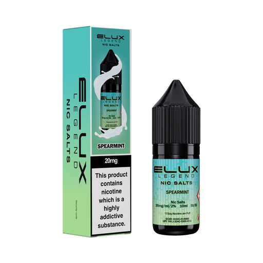 Elux Legend Nic Salts Spearmint 20mg bottle and packaging on a white background