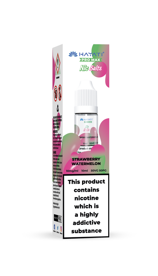 Hayati E-liquid packaging with strawberry watermelon flavor on a white background 10mg