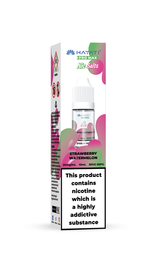 Hayati E-liquid packaging with strawberry watermelon flavor on a white background 20mg