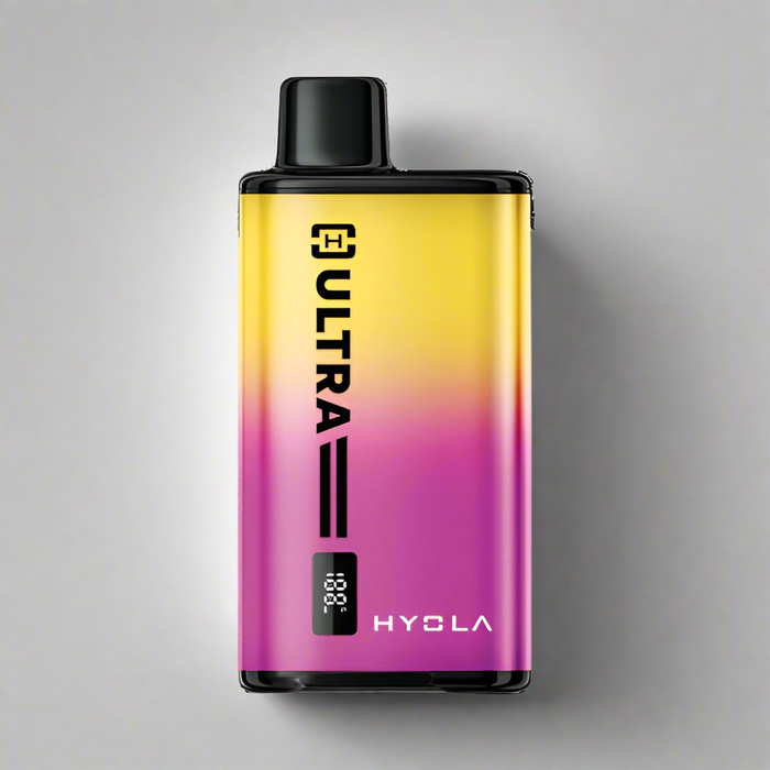 Gradient yellow to purple device with 'HYOLA' branding on a white background Tropical Edition vape kit