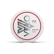 Velo Nicotine Pouch Freeze  in sliver writing on a white tub 6 dot strength