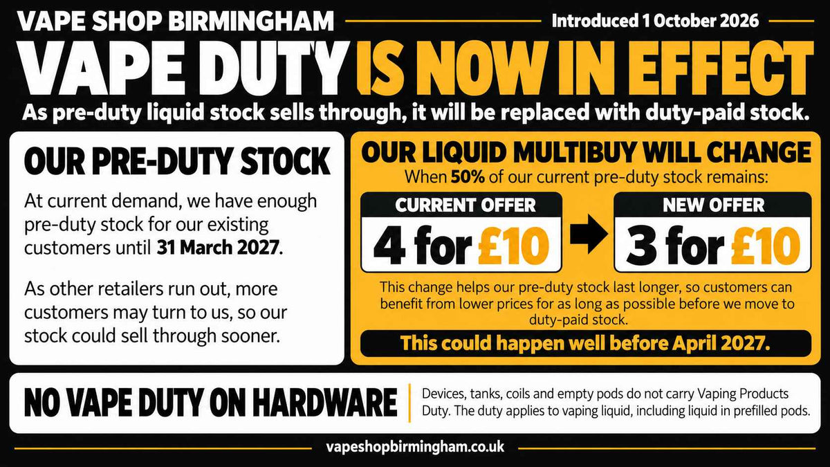 Vape duty 2026: pre-duty stock and liquid multibuy update