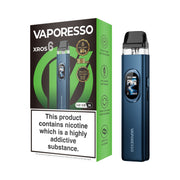 Vaporesso XROS 6 vaping device aurora blue and packaging on a white background
