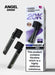 ANGEL 20000 vape device packaging with two black vapes and a white box on a light gray background. Violet Edition
