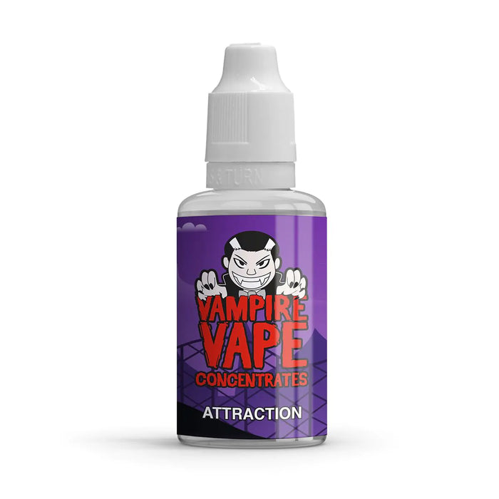 attraction 30ml concentrate with vampire vape branding on a purple label and white lid