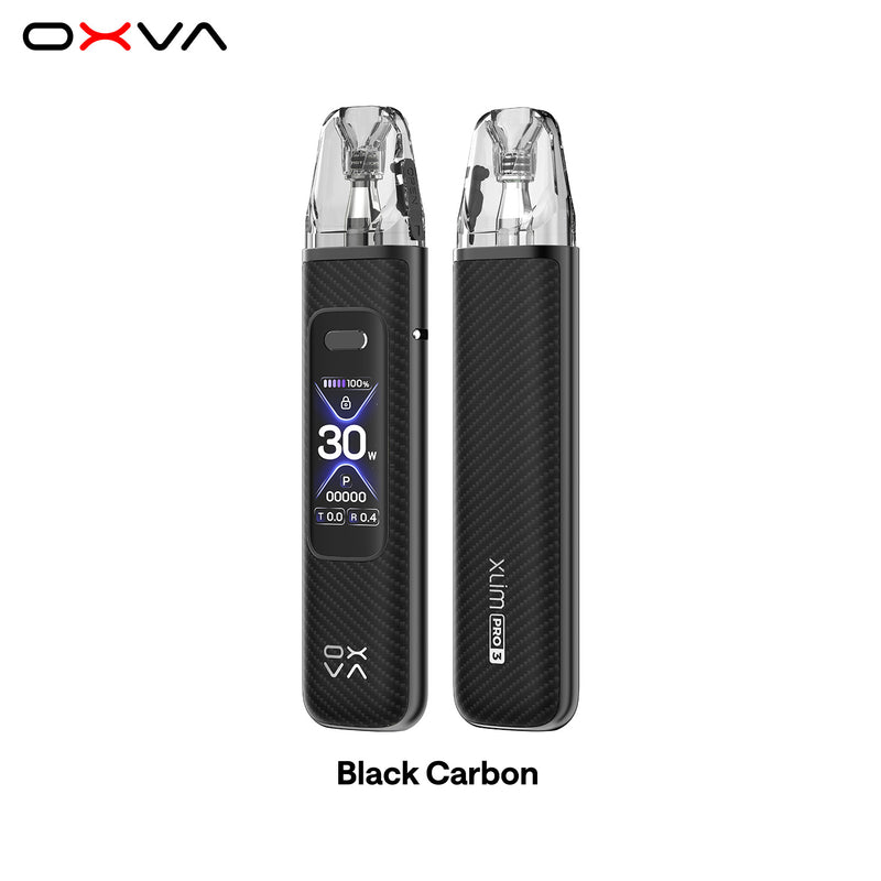 OXVA Xlim Pro 3 vape device in black carbon finish on a white background