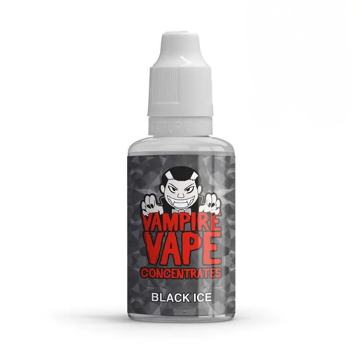 black ice 30ml bottle with vampire vape red branding with white lid