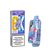 Lost Mary BM6000 vape device and packaging on a white background blackcurrant lemonade