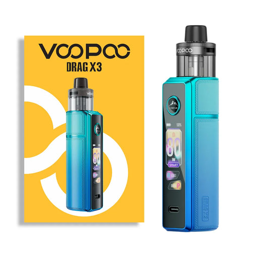 VooPoo Drag X3 vape device sky blue and packaging on a white background