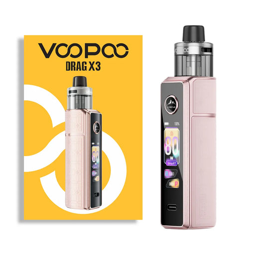 VooPoo Drag X3 vape device glow pink and packaging on a white background