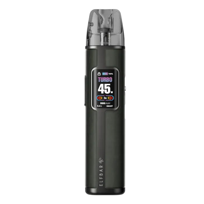 Elfx Pro Black vape device with digital display on a white background