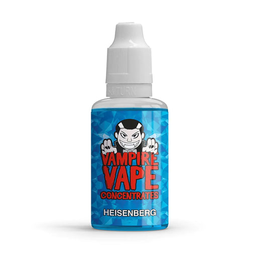 Heisenberg 30ml Concentrate on blue label and red vampire vape branding with white lid