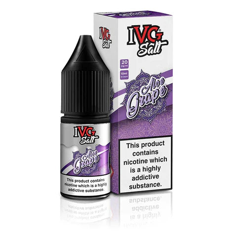 Purple and silver label vape liquid with "IVG Aloe Grape" Writing