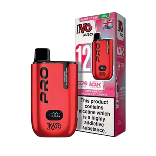 Red IVG Pro vaping device with packaging on a white background