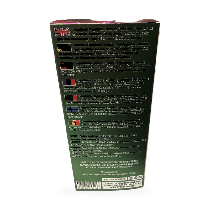 Killa Frootz Triple Berries Ice 160ml shortfill box back with ingredients