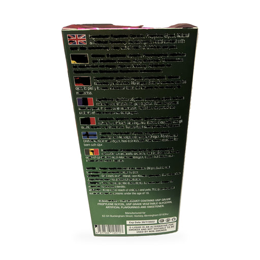 Killa Frootz Triple Berries Ice 160ml shortfill box back with ingredients
