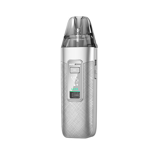 Luxe X3 Silver vape device with digital display on a white background